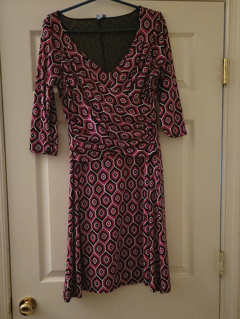 Geo-Print Pink Long Sleeve Wrap Dress